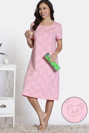 Buy Zivame Knit Cotton Mid Length Nightdress - Almond Blossom